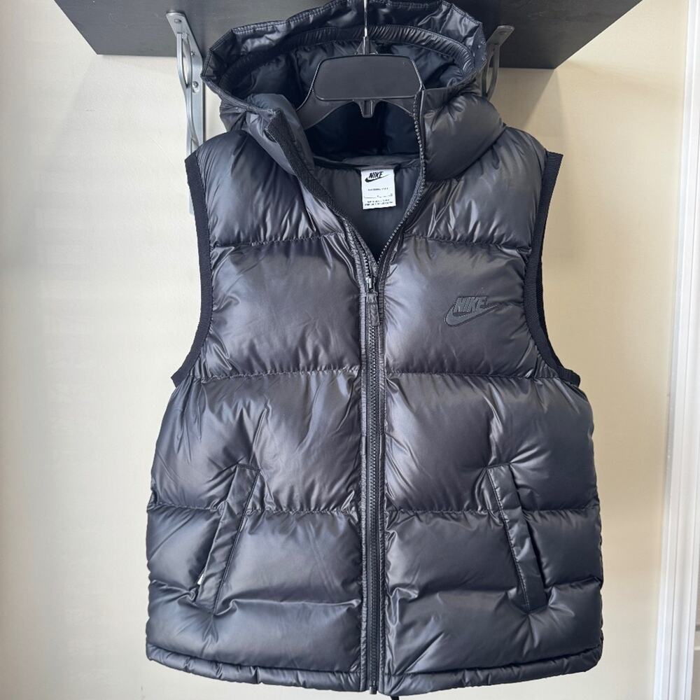 Nike Girls Leather Puffer Hoodie Vest NWOT